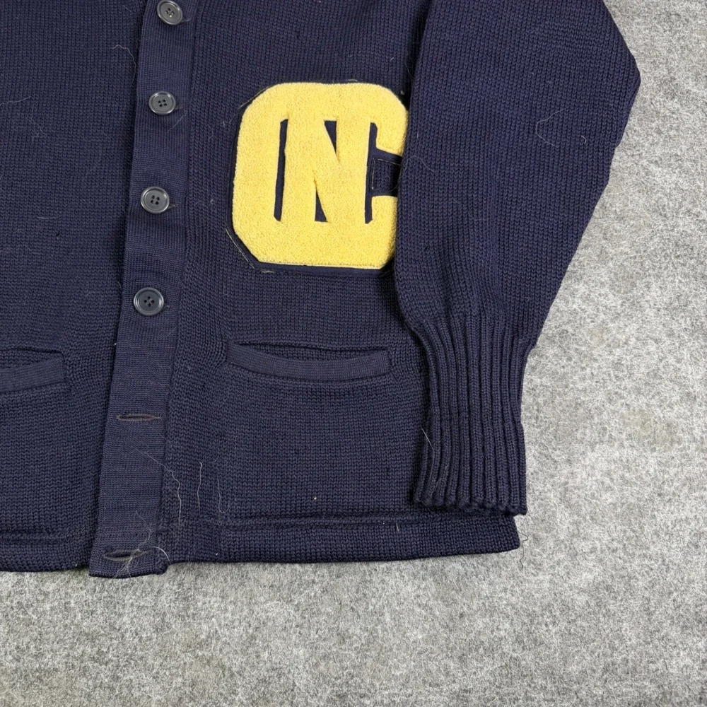 Vintage Standard Pennant Co Letterman Cardigan Navy Blue NC Patch Sweater